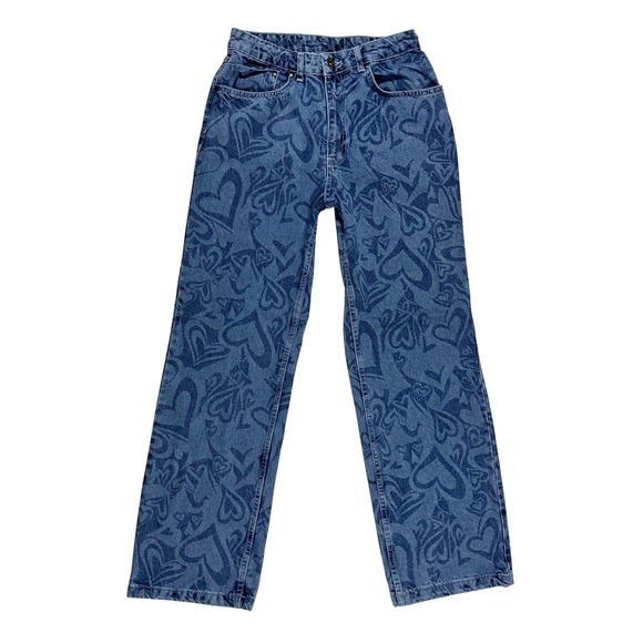 The Ragged Priest Denim - The Ragged Priest Crush Jeans High Waisted Straight Leg Womens 28 Wavy Heart